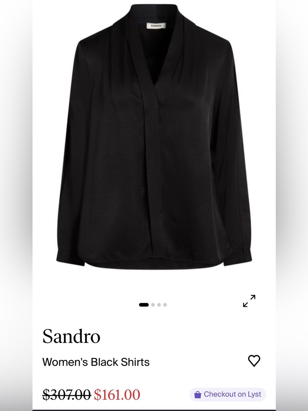 Sandro Paris “Lanna” Black Silk V-Neck Blouse Size 1 (US 4/6) - NWOT - Picture 4 of 6